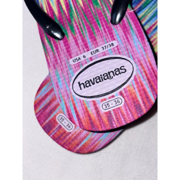 Havaianas Slim Multi Color Ikat Print Flip Flops Black Straps Womens 6 NEW - Picture 4 of 9